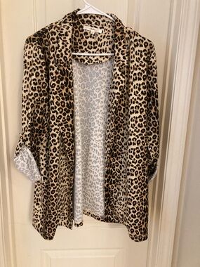 Leopard Print Open Front Cardigan Jacket - Tan & Black